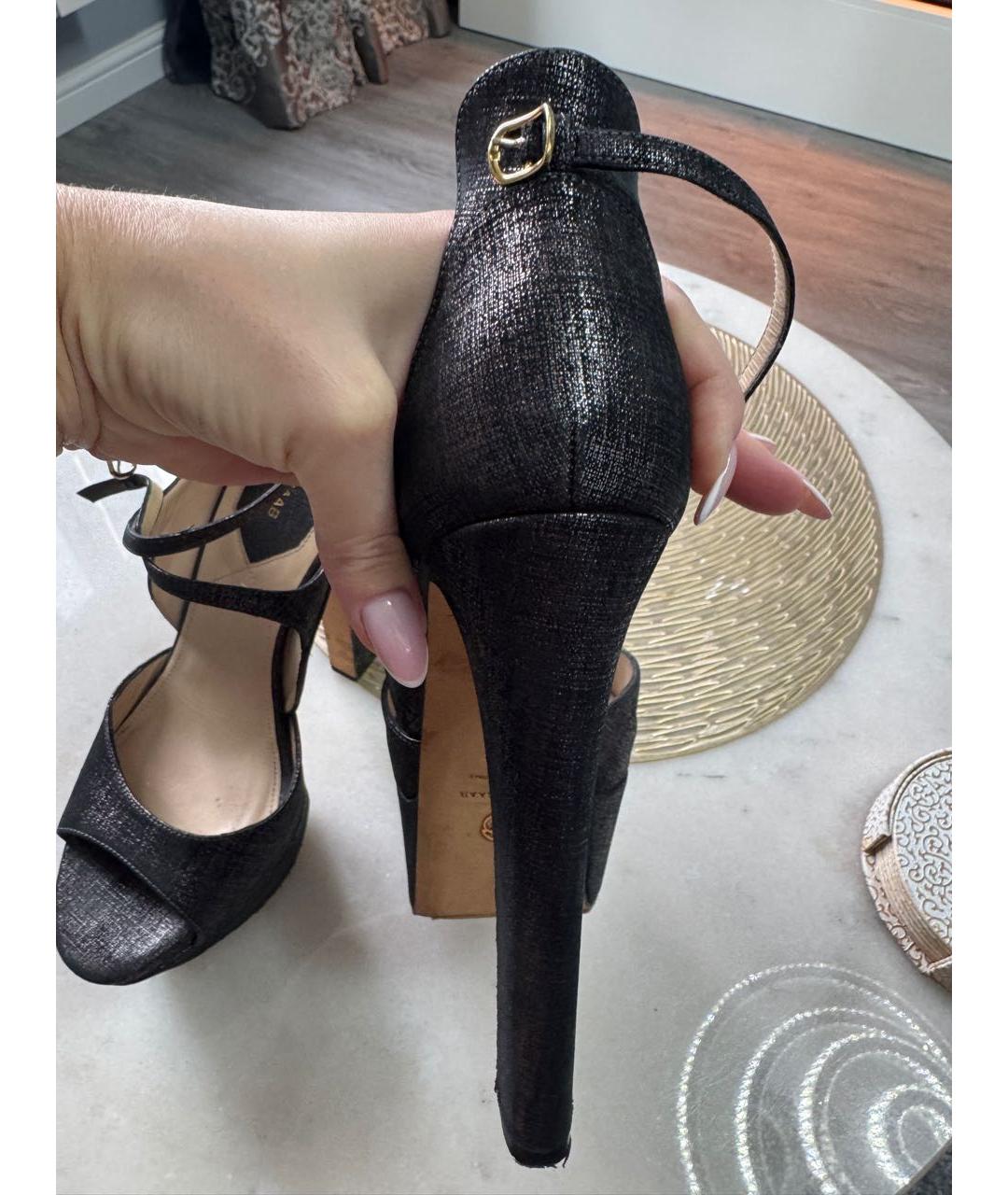 ELIE SAAB Серебряные кожаные босоножки, фото 3