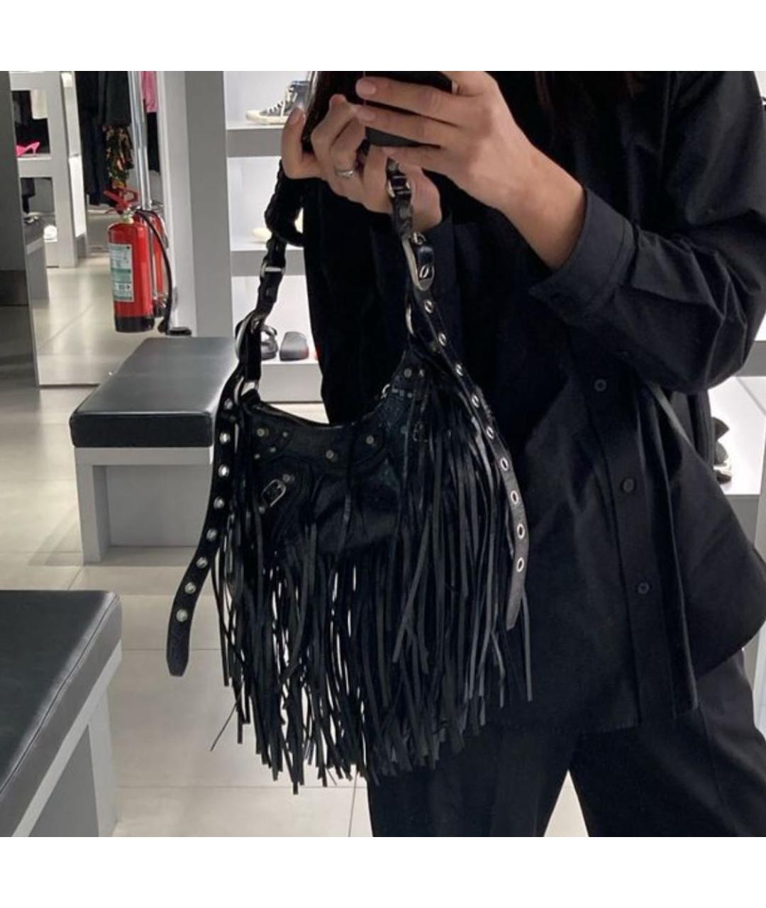 BALENCIAGA Черная кожаная сумка через плечо, фото 2