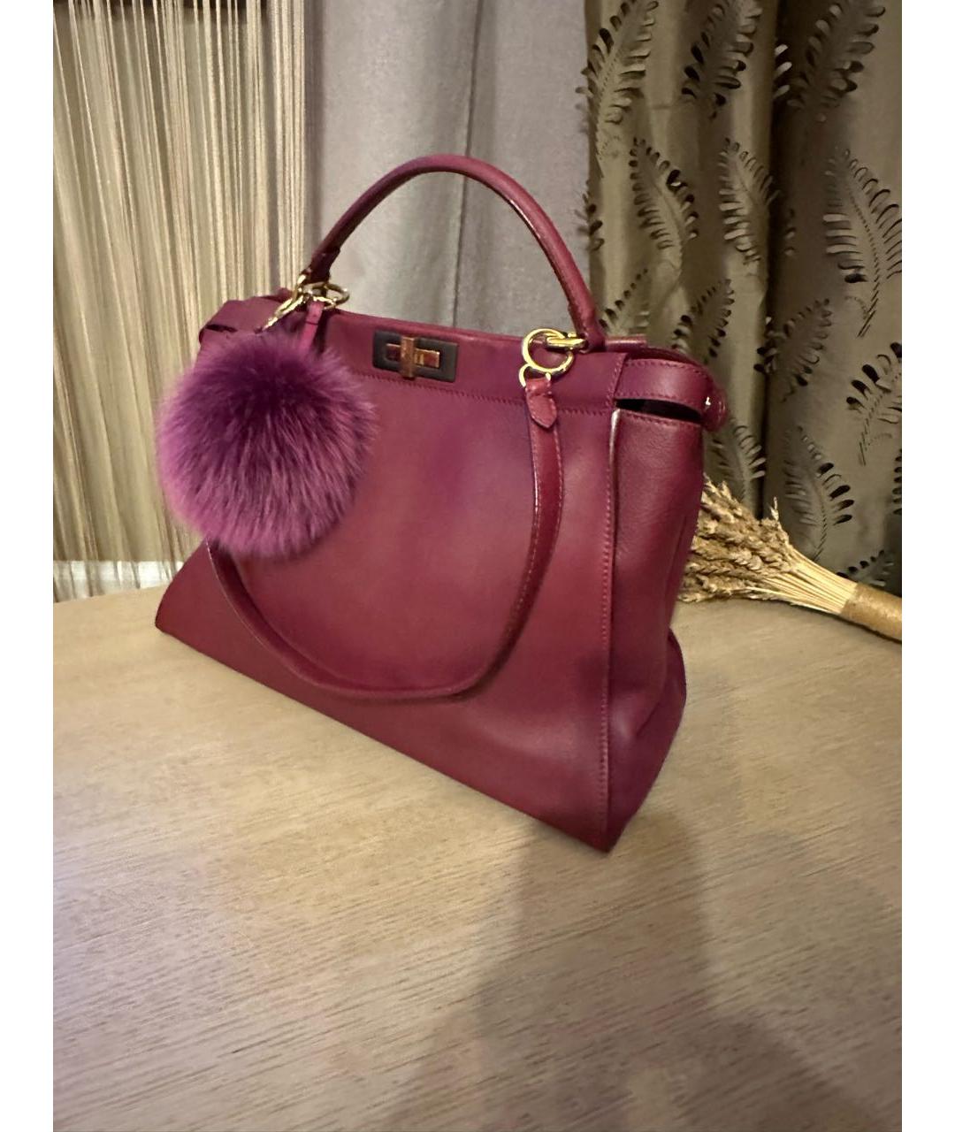 FENDI Бордовая кожаная сумка с короткими ручками, фото 5