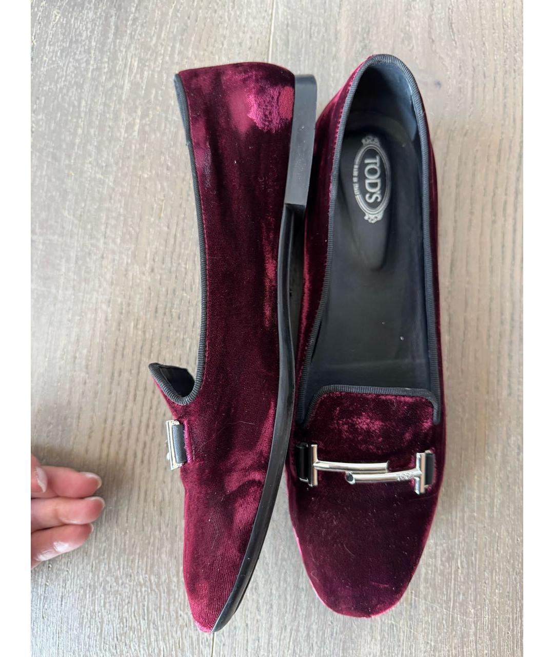TOD'S Бордовые бархатные лоферы, фото 4