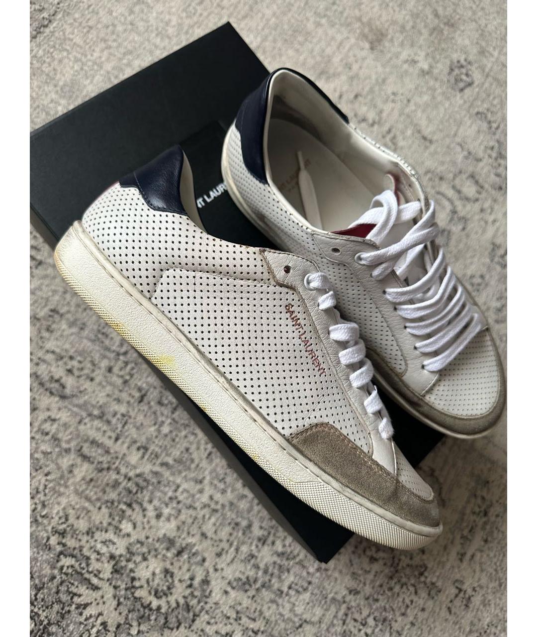 SAINT LAURENT Белые кожаные низкие кроссовки / кеды, фото 5