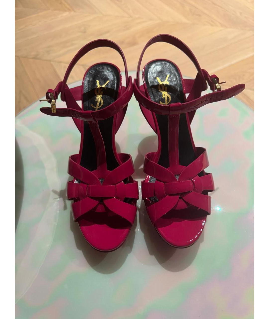 SAINT LAURENT Фуксия босоножки из лакированной кожи, фото 3