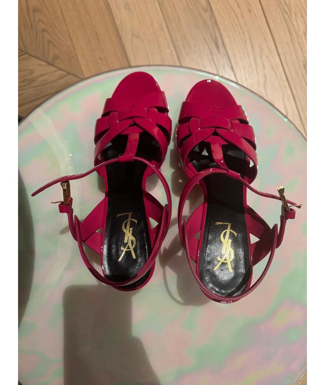 SAINT LAURENT Фуксия босоножки из лакированной кожи, фото 4