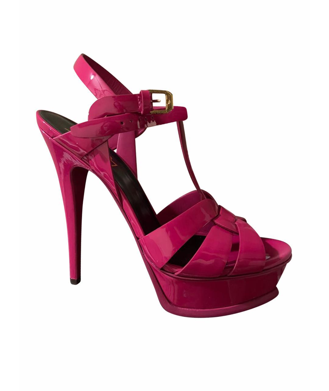 SAINT LAURENT Фуксия босоножки из лакированной кожи, фото 1