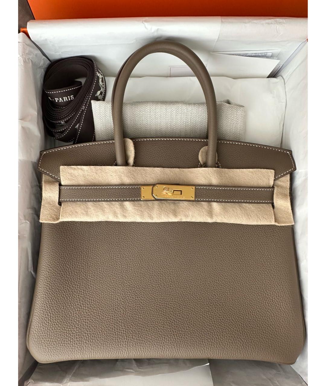 HERMES Коричневая кожаная сумка с короткими ручками, фото 5