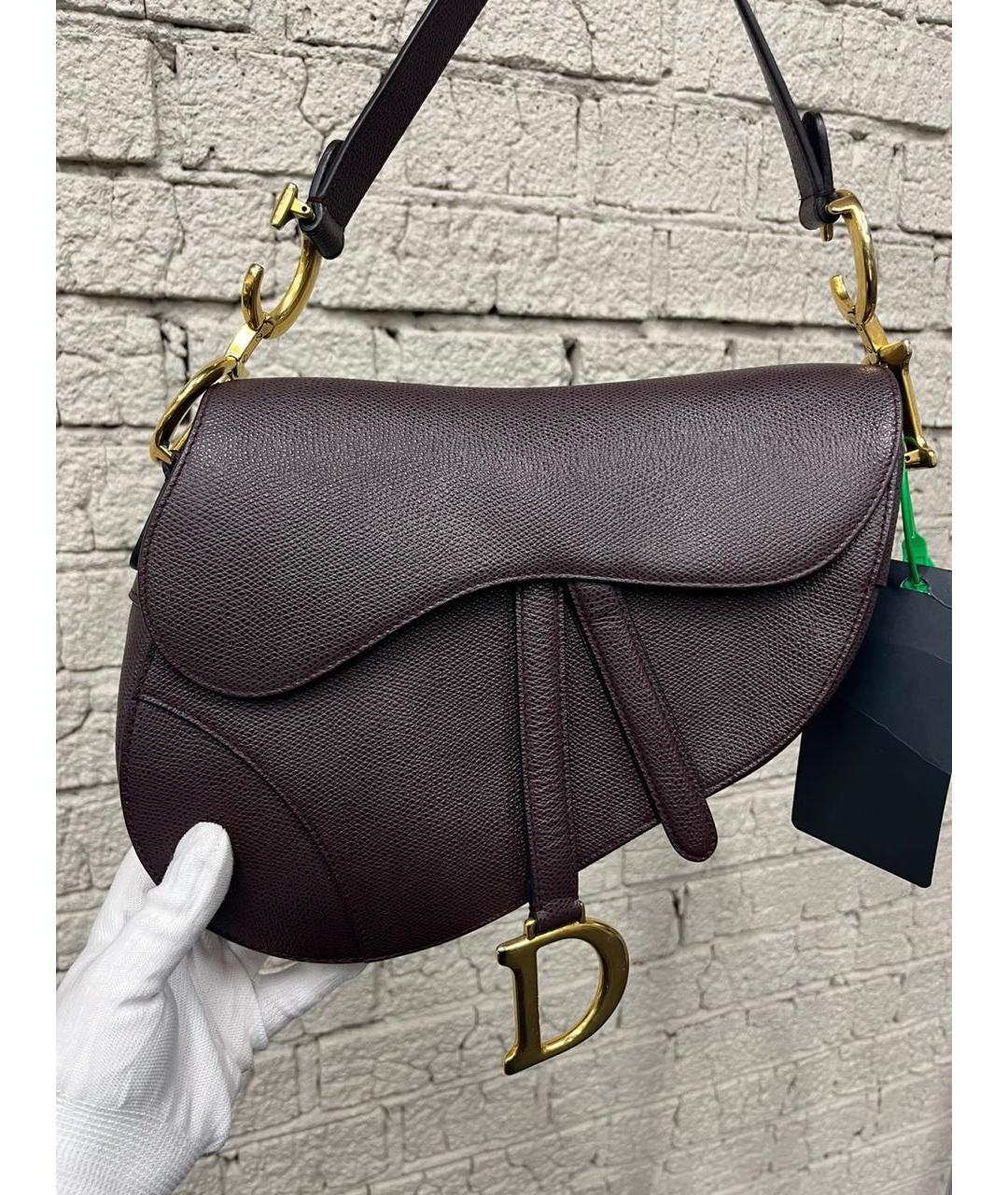 CHRISTIAN DIOR Бордовая кожаная сумка через плечо, фото 2
