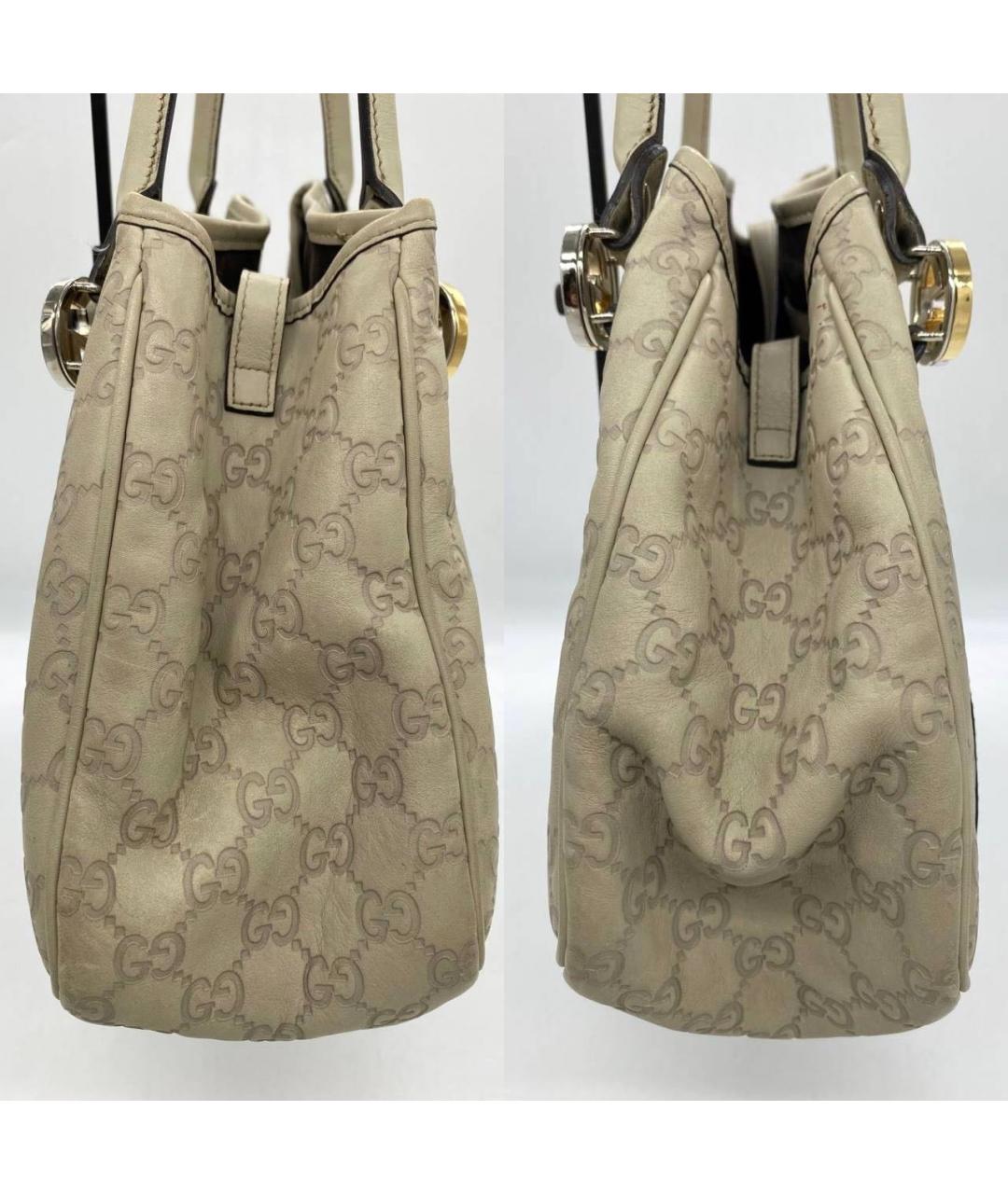 GUCCI Бежевая кожаная сумка тоут, фото 3