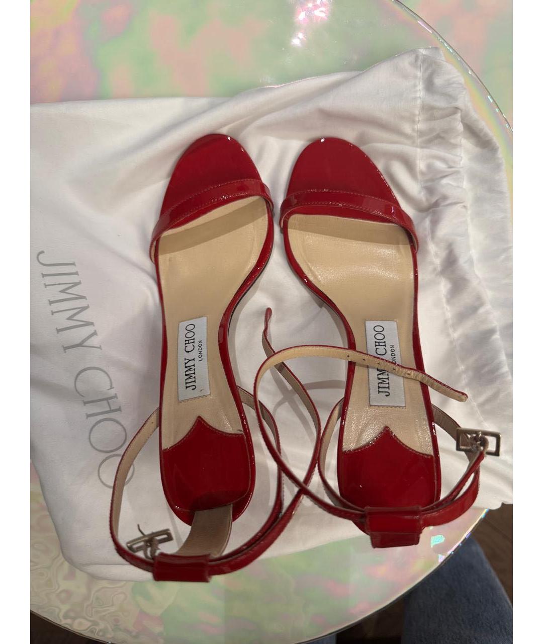 JIMMY CHOO Красные босоножки из лакированной кожи, фото 3