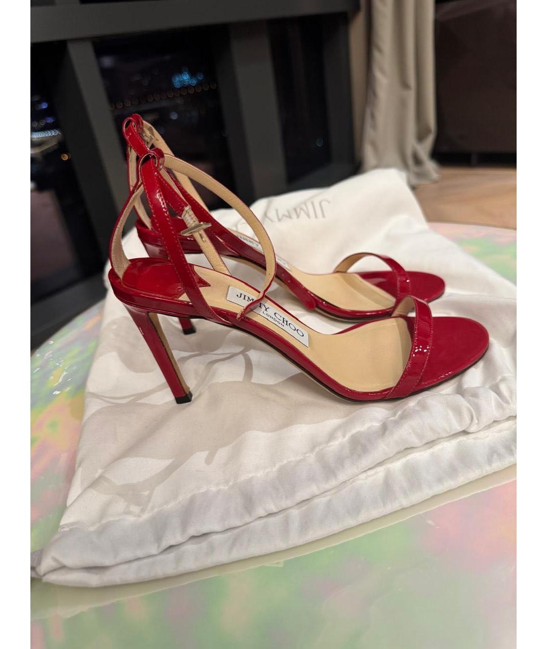 JIMMY CHOO Красные босоножки из лакированной кожи, фото 5