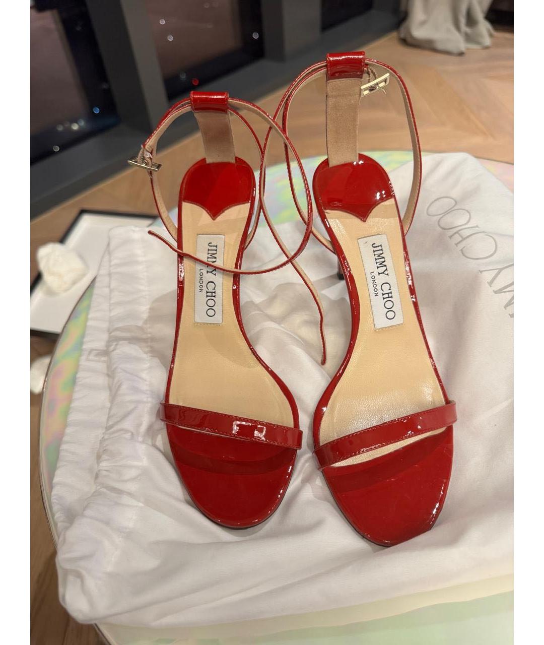 JIMMY CHOO Красные босоножки из лакированной кожи, фото 2