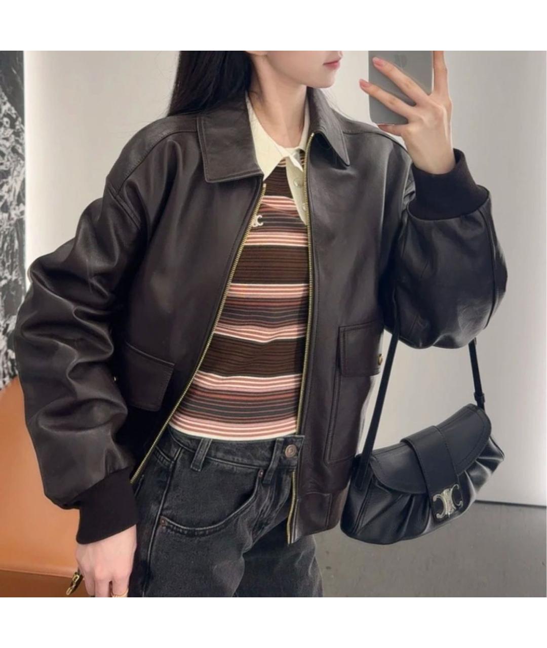CELINE Коричневая кожаная куртка, фото 4