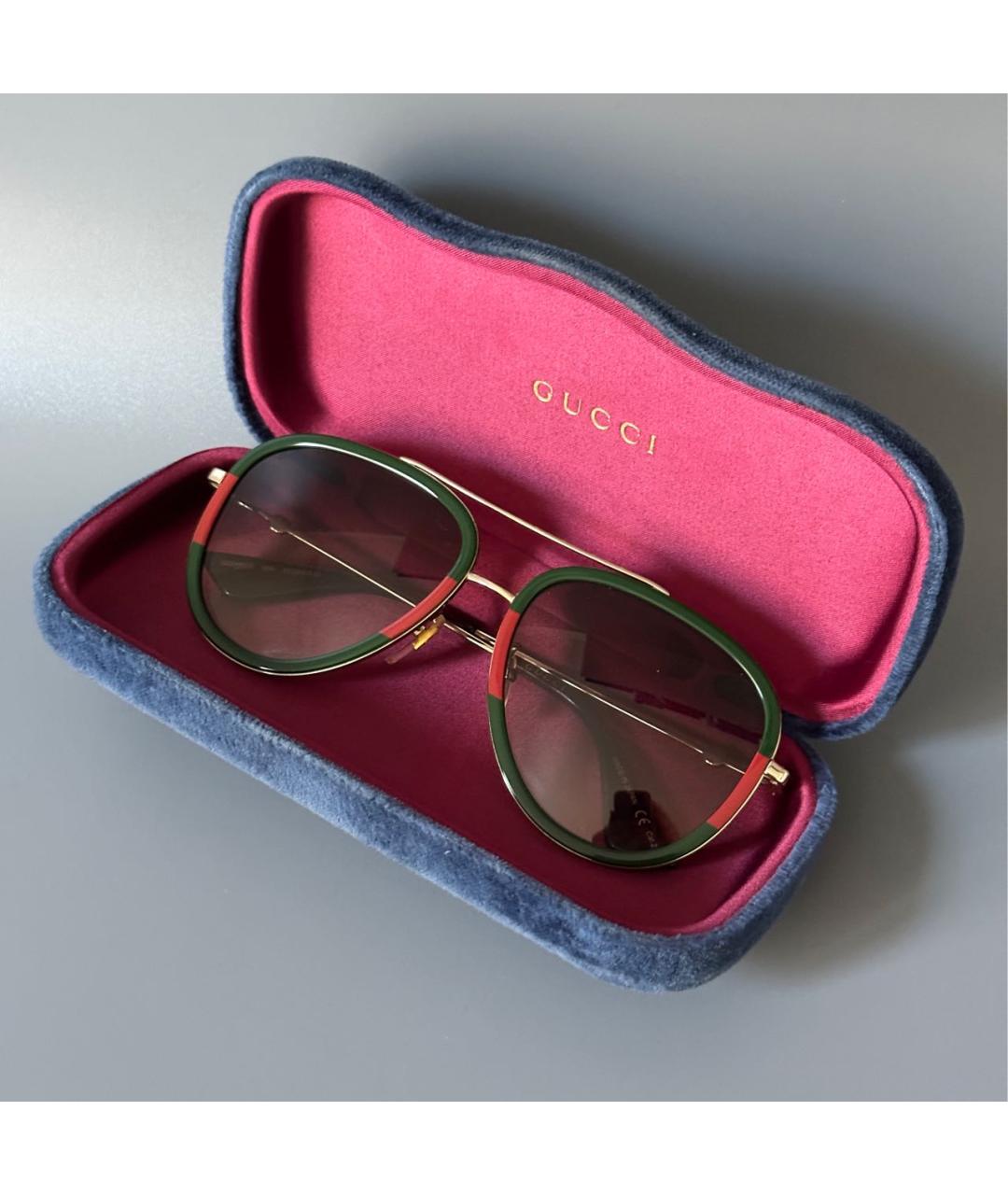 GUCCI Коричневые металлические солнцезащитные очки, фото 7