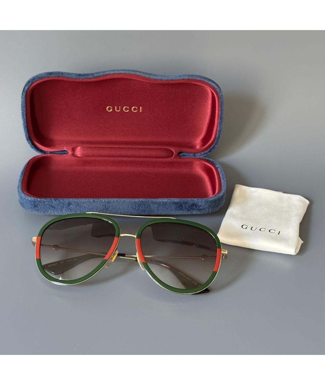GUCCI Коричневые металлические солнцезащитные очки, фото 4
