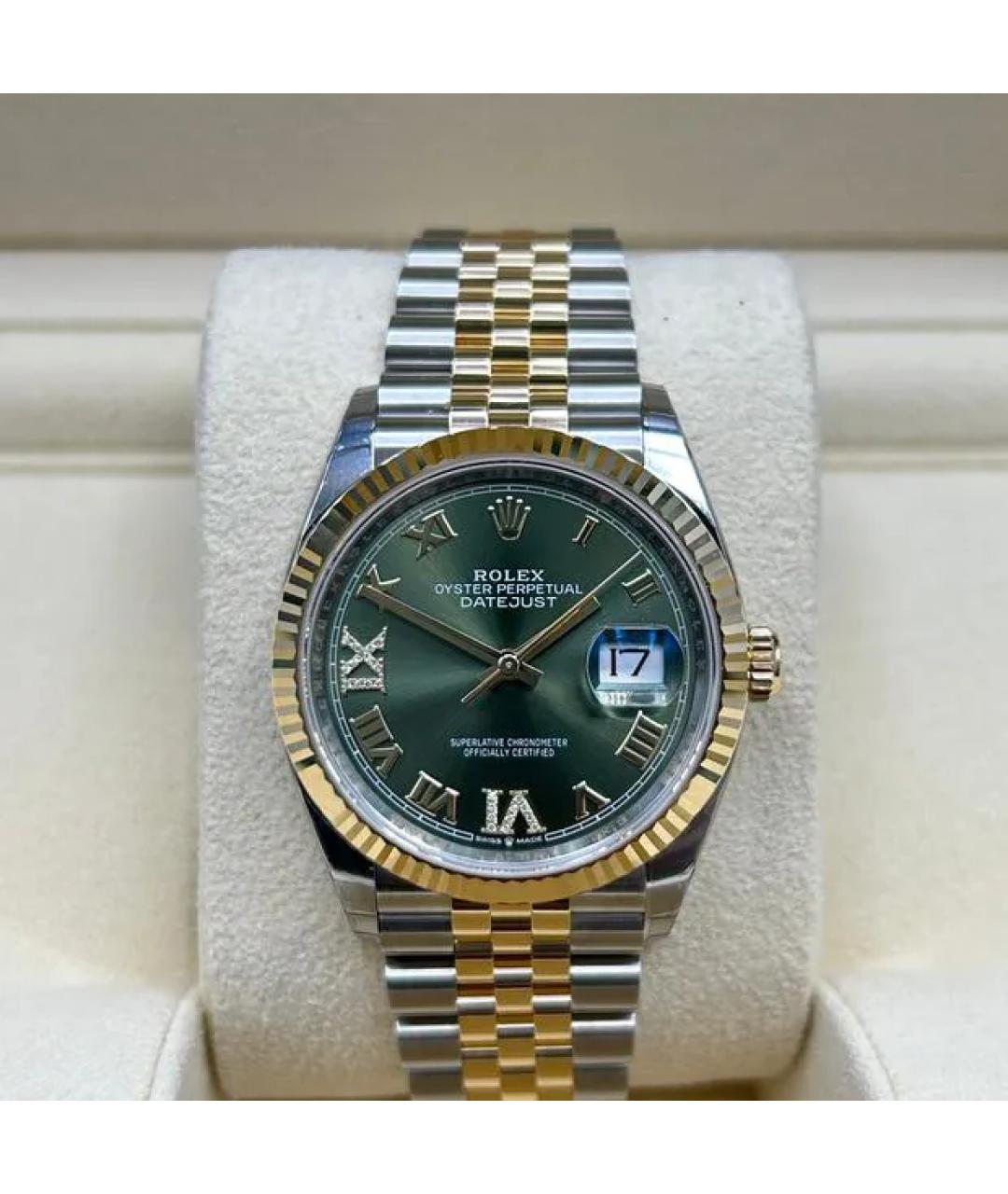 ROLEX Зеленые часы из желтого золота, фото 7