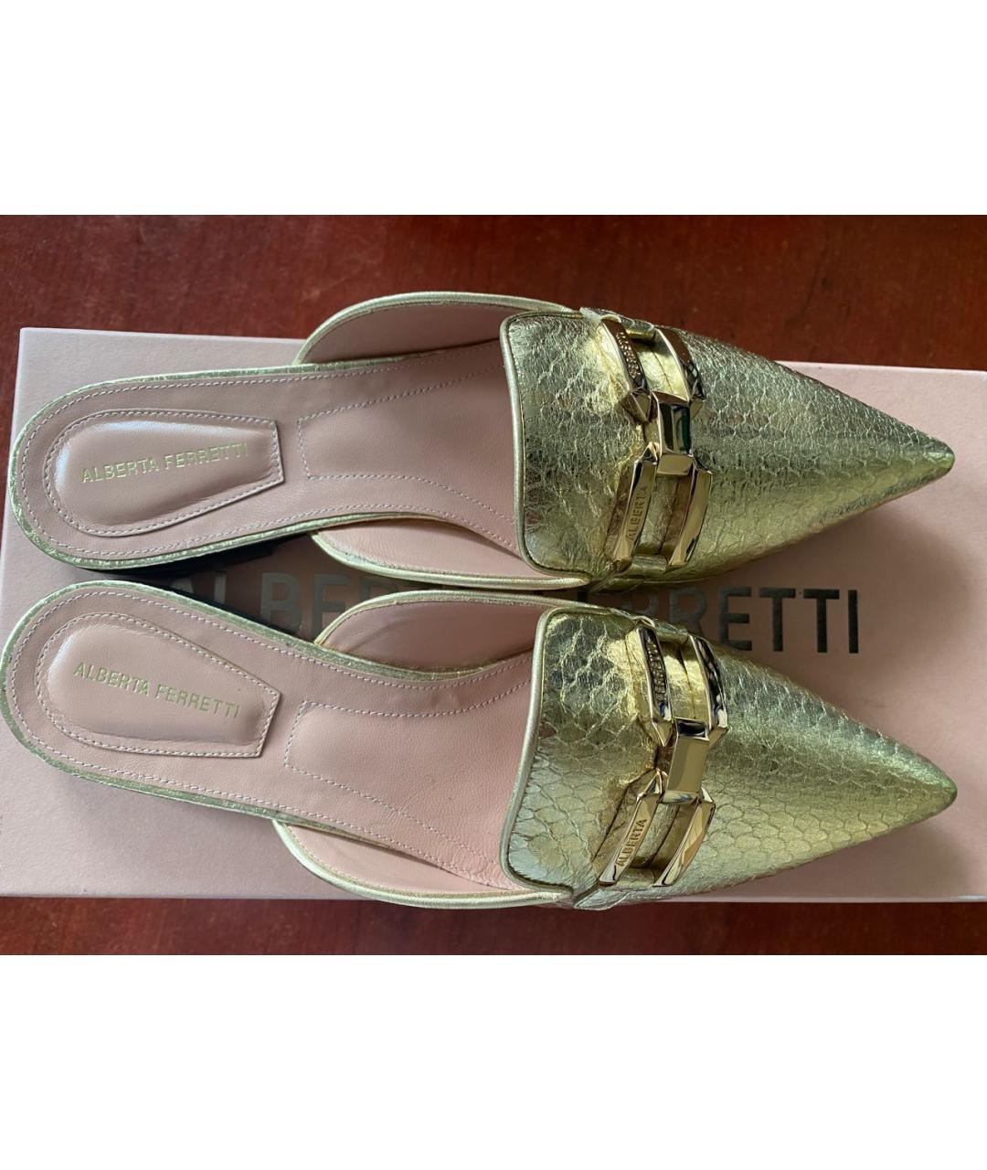 ALBERTA FERRETTI Золотые кожаные мюли, фото 2