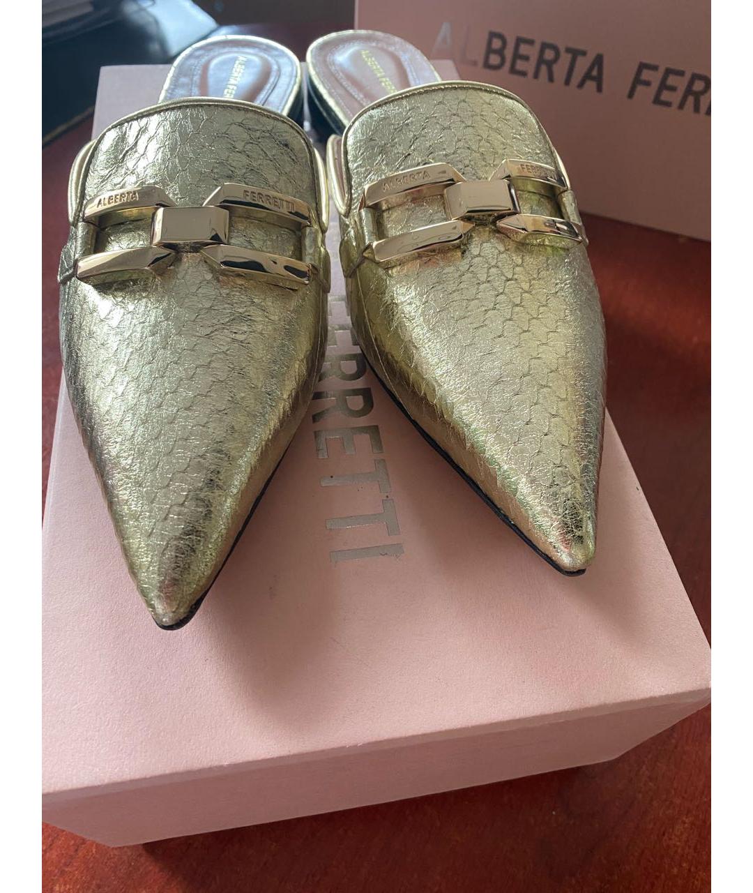 ALBERTA FERRETTI Золотые кожаные мюли, фото 3