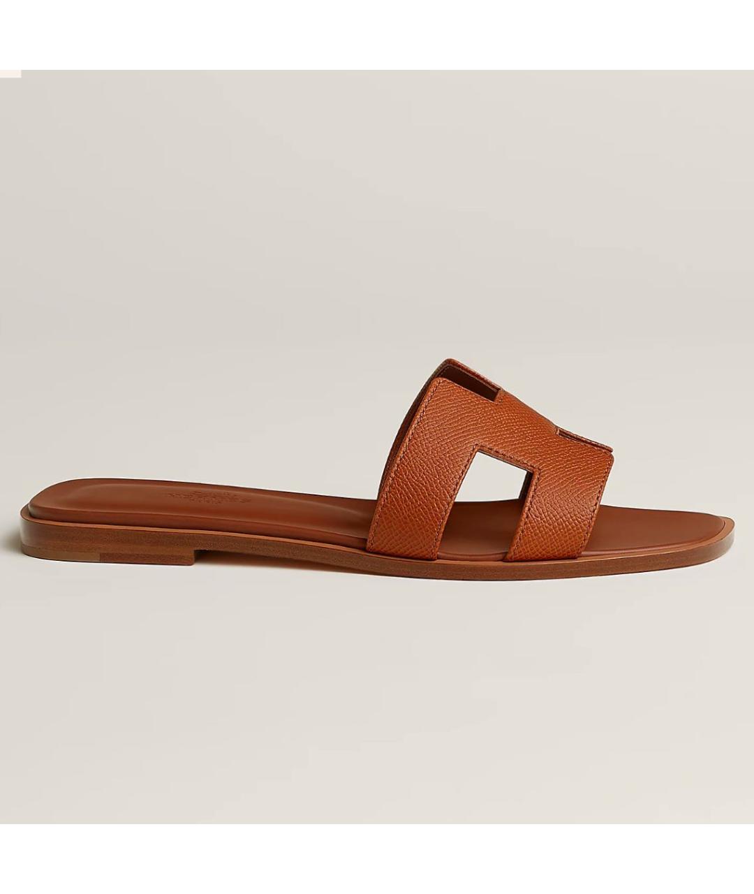 HERMES Коричневые кожаные шлепанцы, фото 3