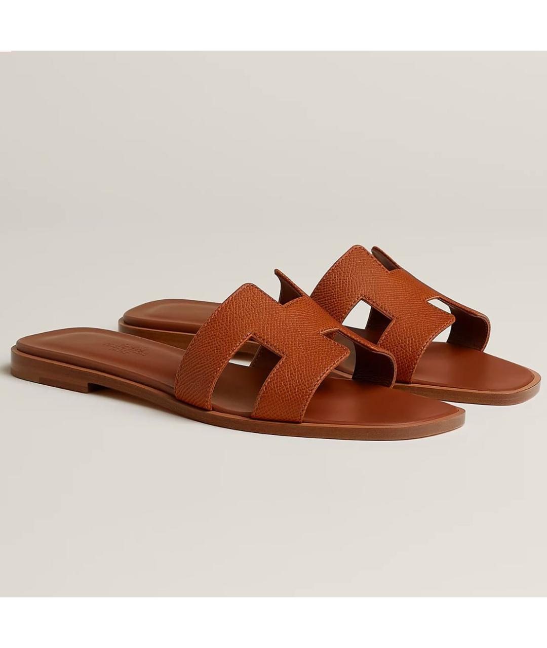 HERMES Коричневые кожаные шлепанцы, фото 2