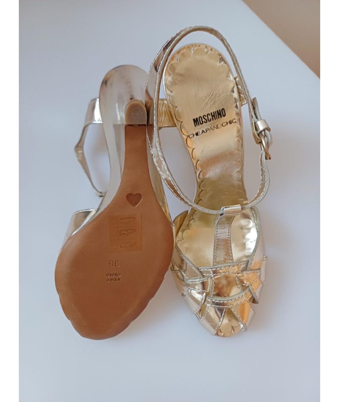 MOSCHINO Золотые кожаные босоножки, фото 7