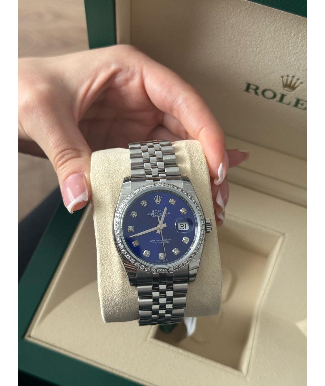ROLEX Темно-синие часы из белого золота, фото 6