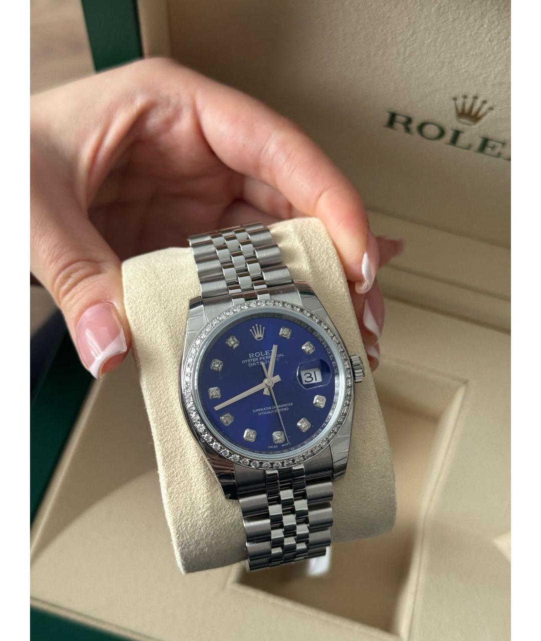 ROLEX Темно-синие часы из белого золота, фото 5