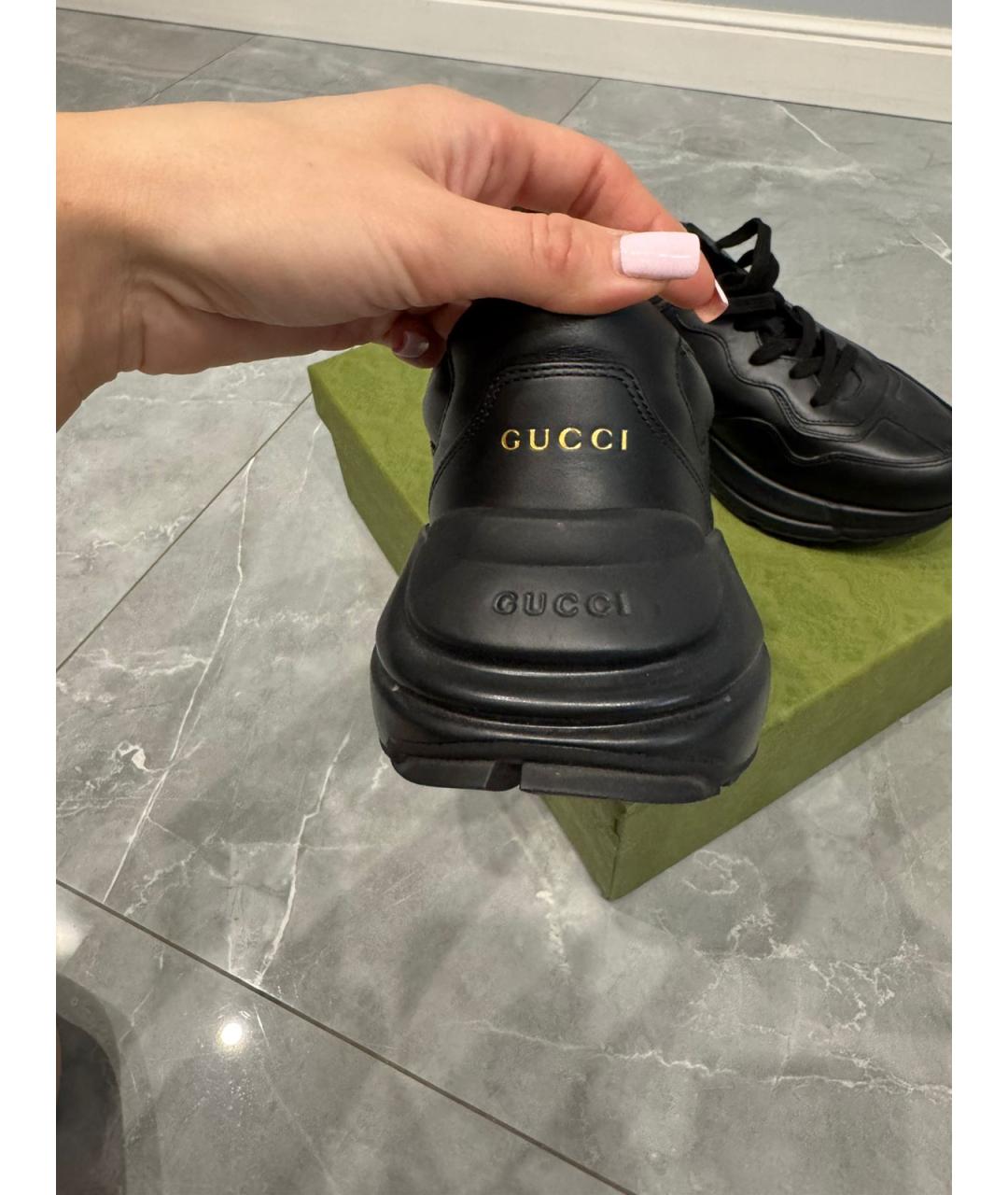 GUCCI Черные кожаные низкие кроссовки / кеды, фото 4