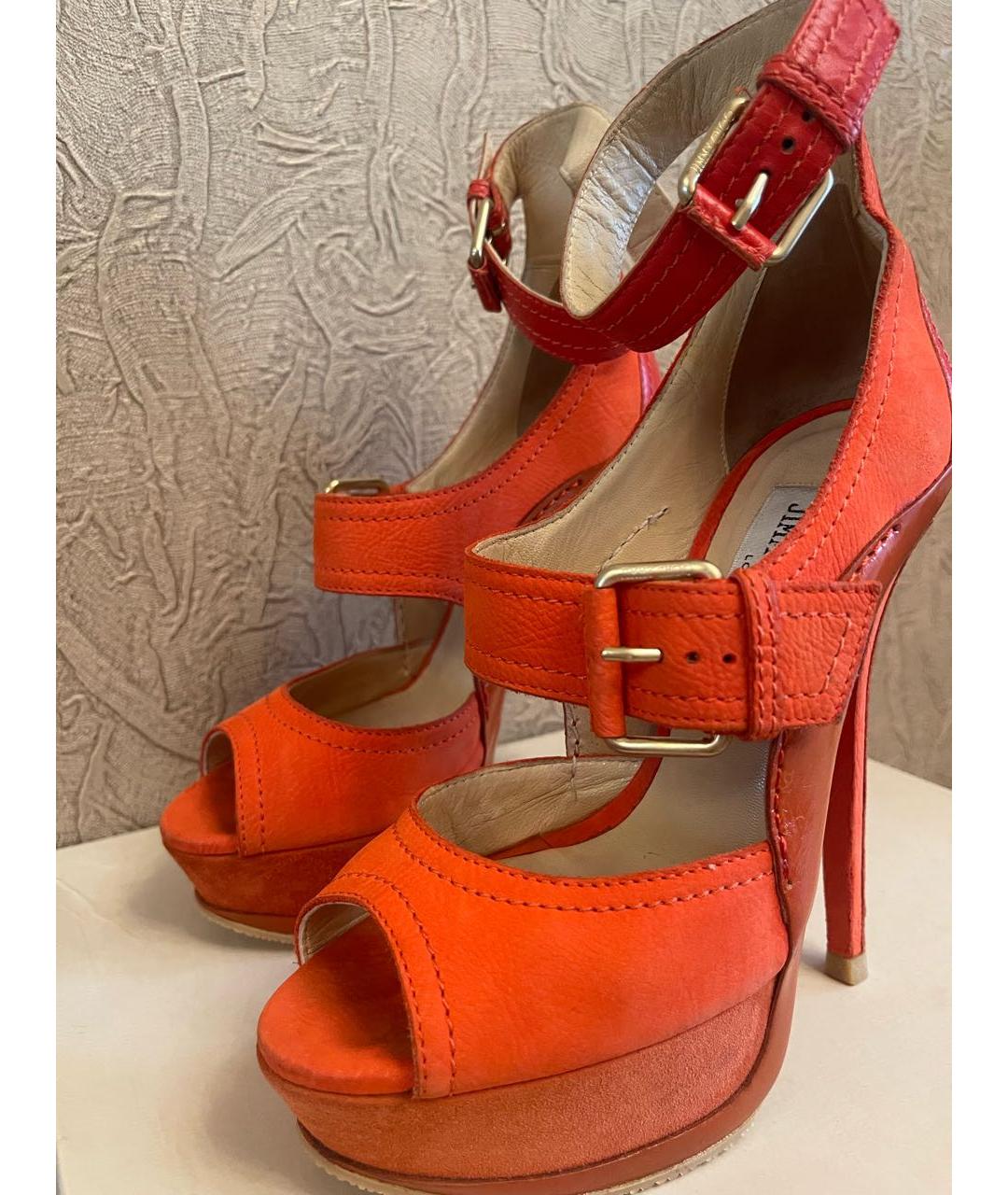 JIMMY CHOO Оранжевое кожаные босоножки, фото 3