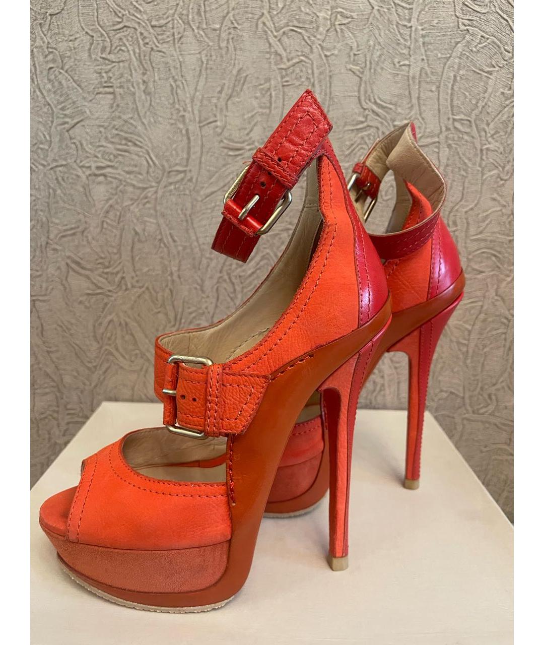 JIMMY CHOO Оранжевое кожаные босоножки, фото 4