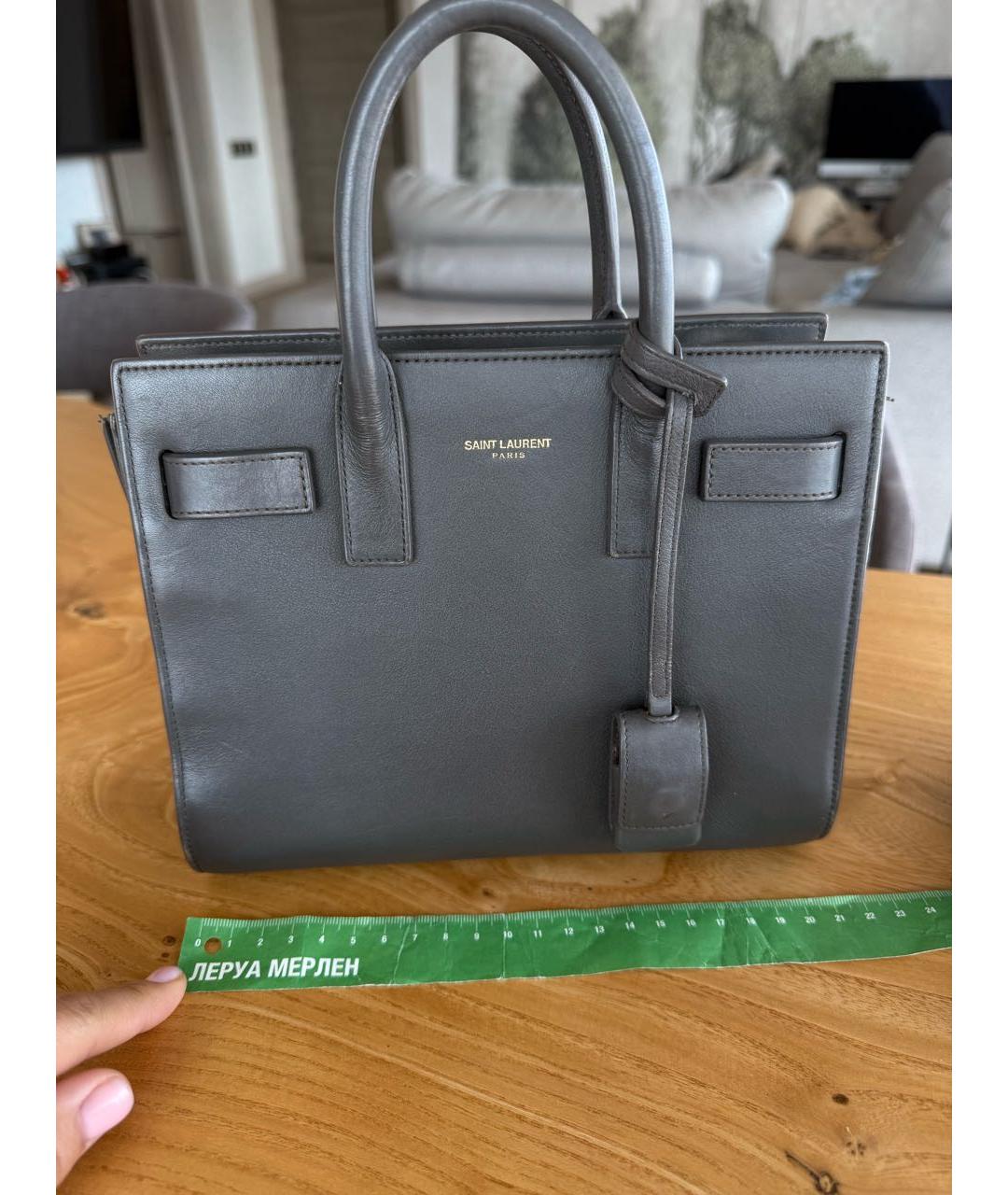 SAINT LAURENT Антрацитовая кожаная сумка с короткими ручками, фото 2