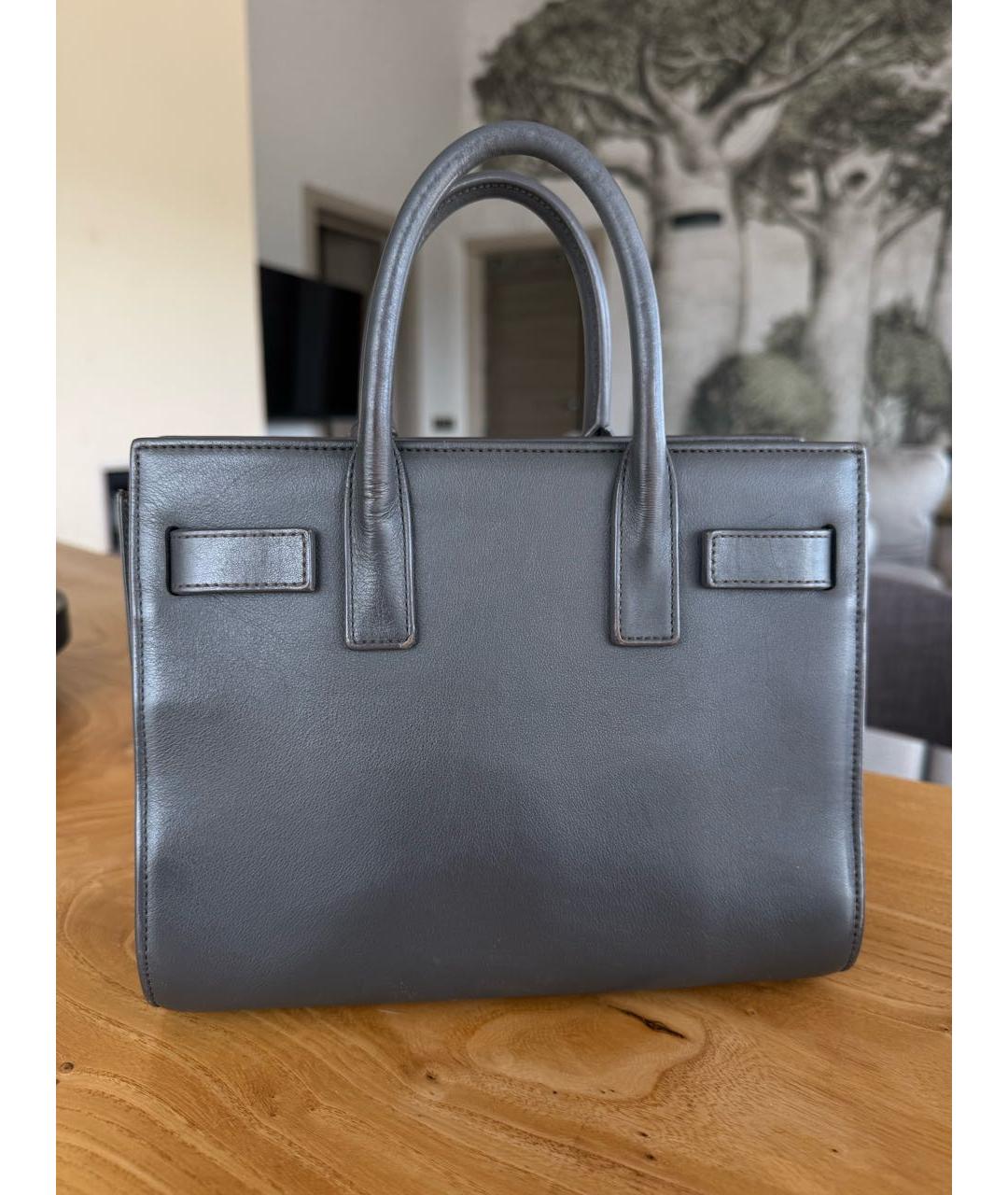 SAINT LAURENT Антрацитовая кожаная сумка с короткими ручками, фото 5