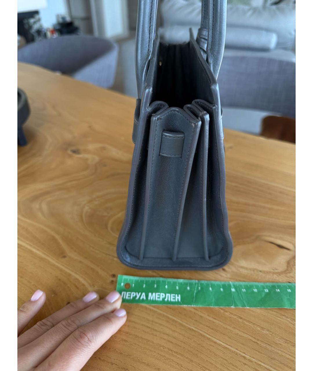 SAINT LAURENT Антрацитовая кожаная сумка с короткими ручками, фото 3