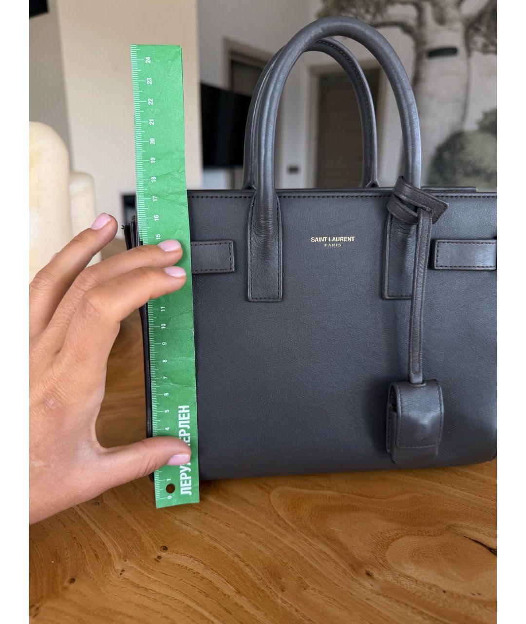SAINT LAURENT Антрацитовая кожаная сумка с короткими ручками, фото 4