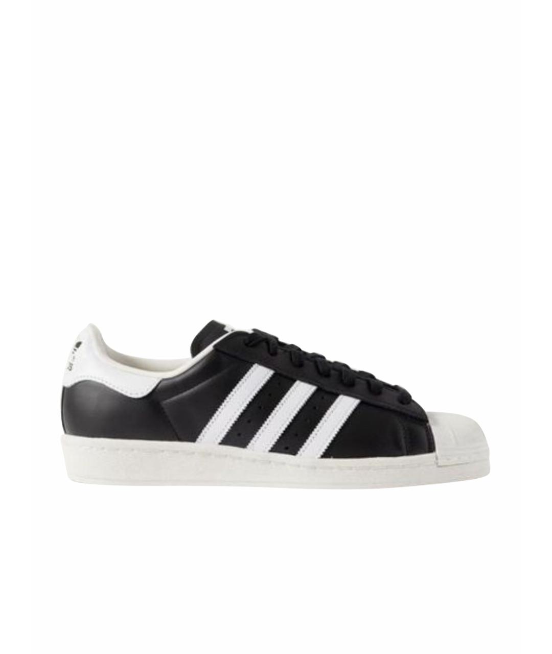 ADIDAS Черные кожаные низкие кроссовки / кеды, фото 1