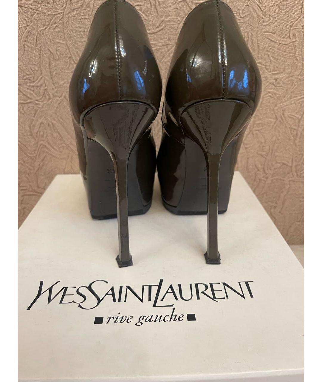 SAINT LAURENT Антрацитовые туфли из лакированной кожи, фото 2