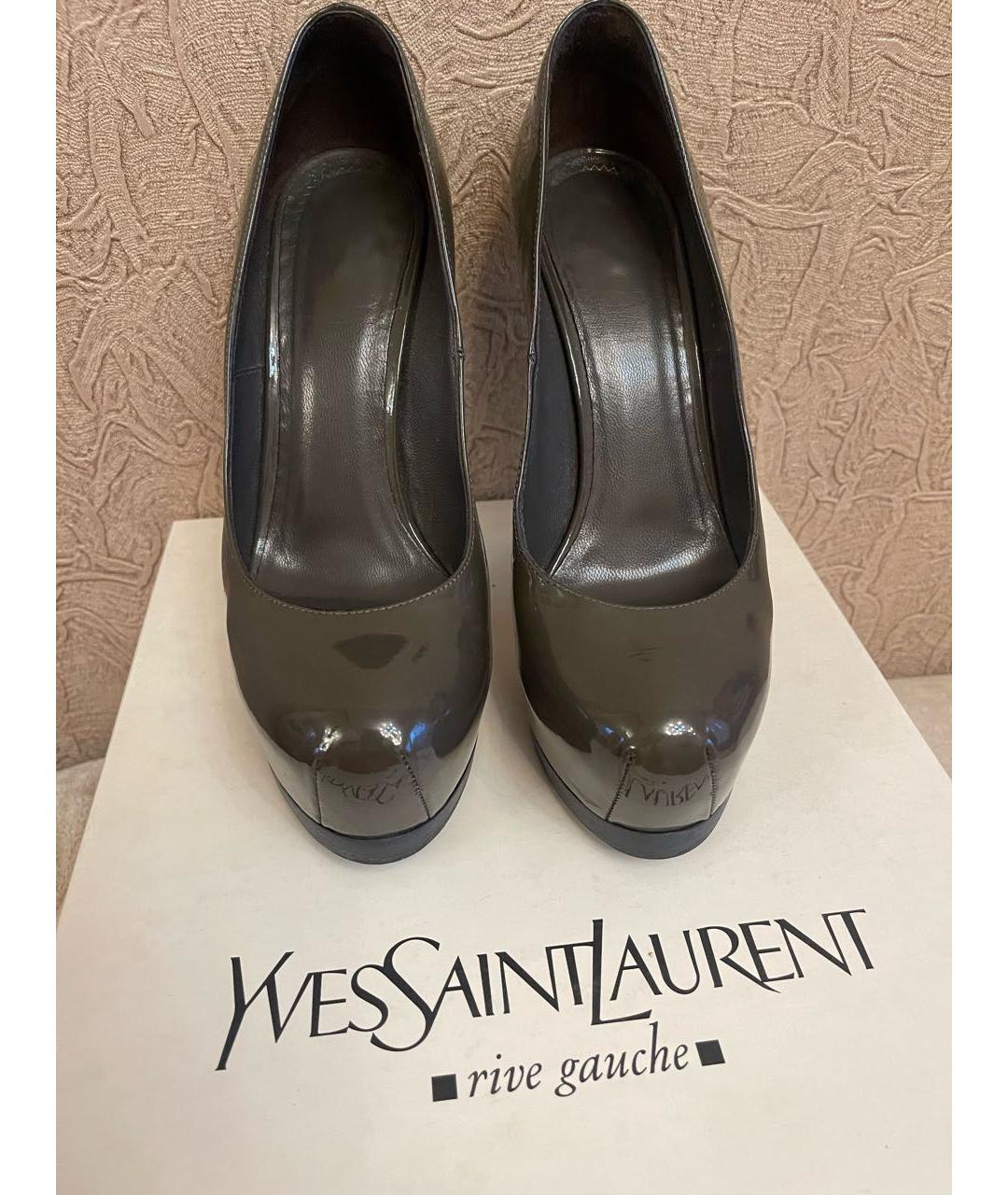 SAINT LAURENT Антрацитовые туфли из лакированной кожи, фото 3