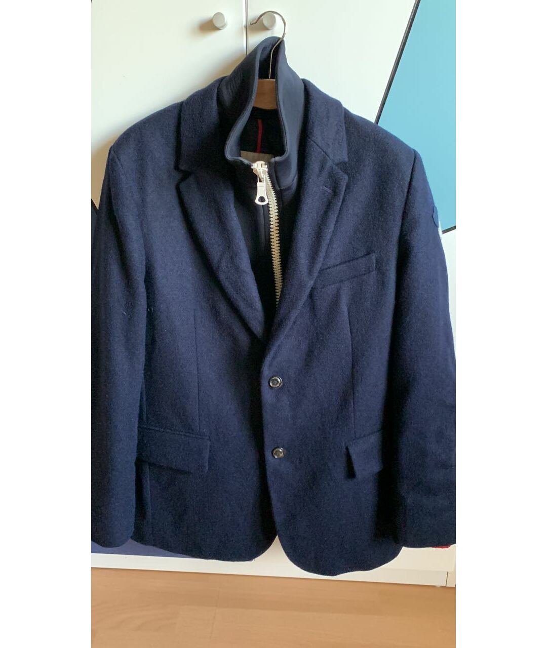 MONCLER Темно-синий шерстяной пиджак, фото 5