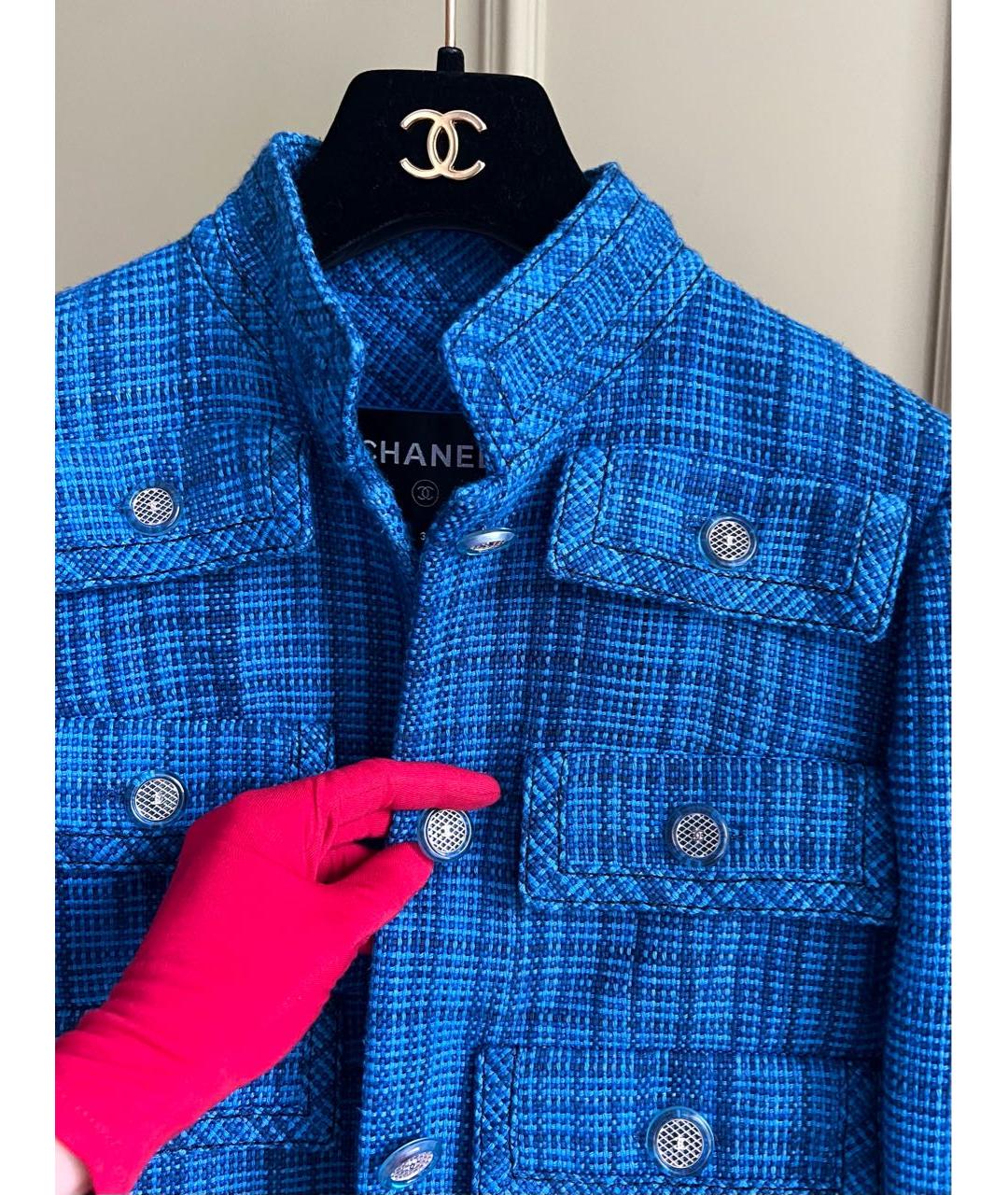 CHANEL Синий твидовый жакет/пиджак, фото 6