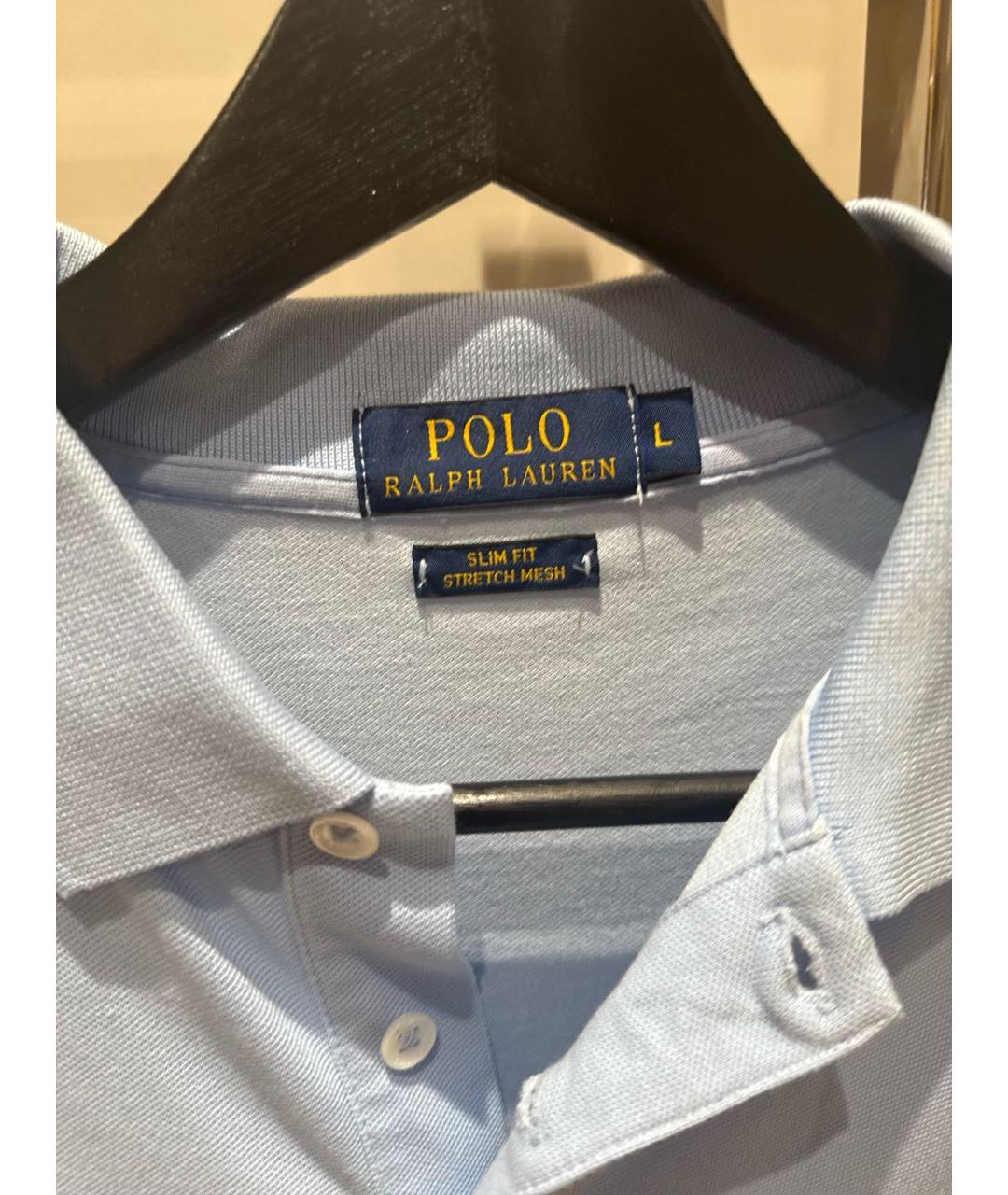 POLO RALPH LAUREN Голубое хлопко-эластановое поло с коротким рукавом, фото 3