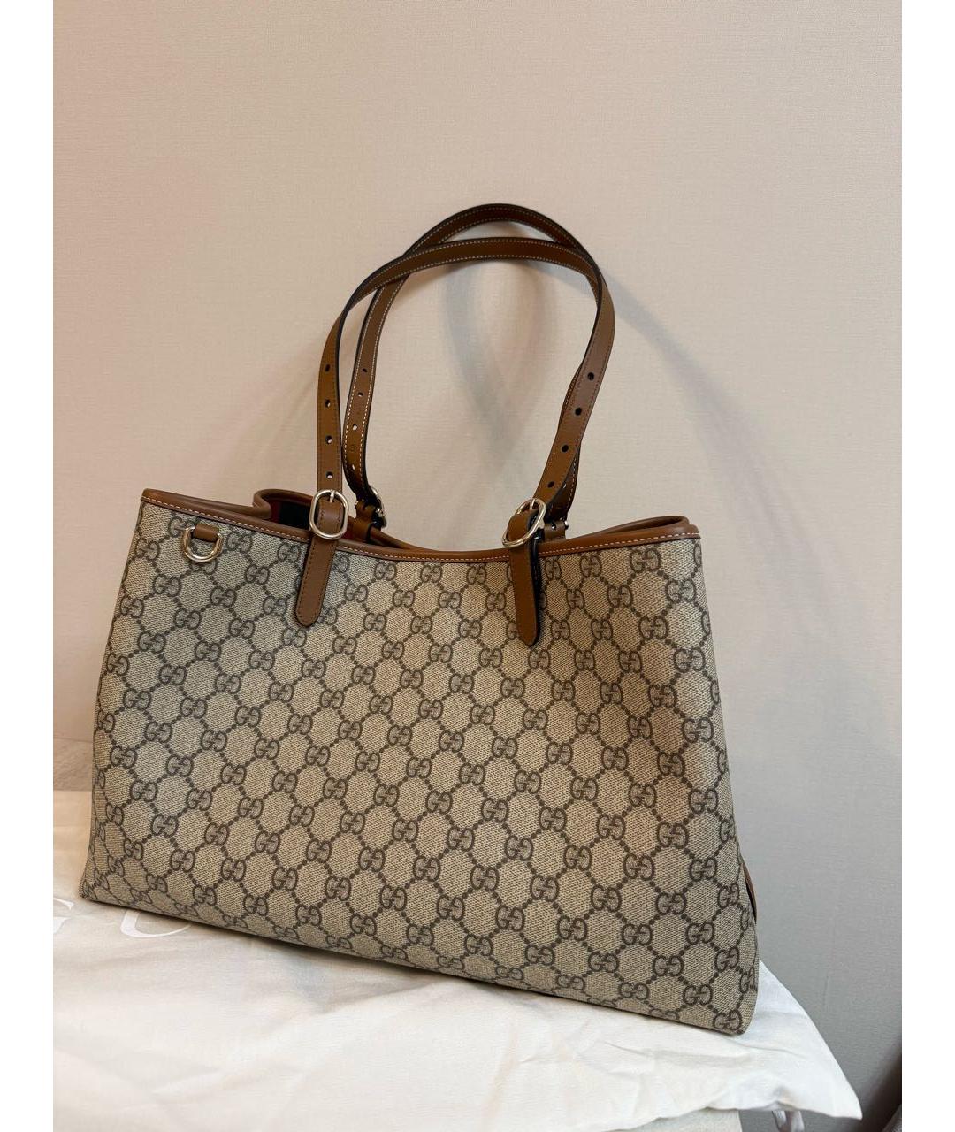 GUCCI Коричневая кожаная сумка тоут, фото 7