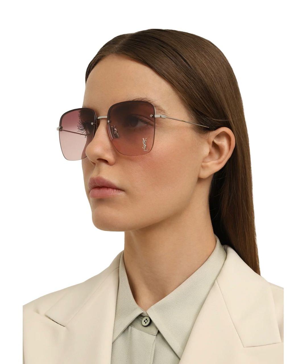 SAINT LAURENT Розовые металлические солнцезащитные очки, фото 3