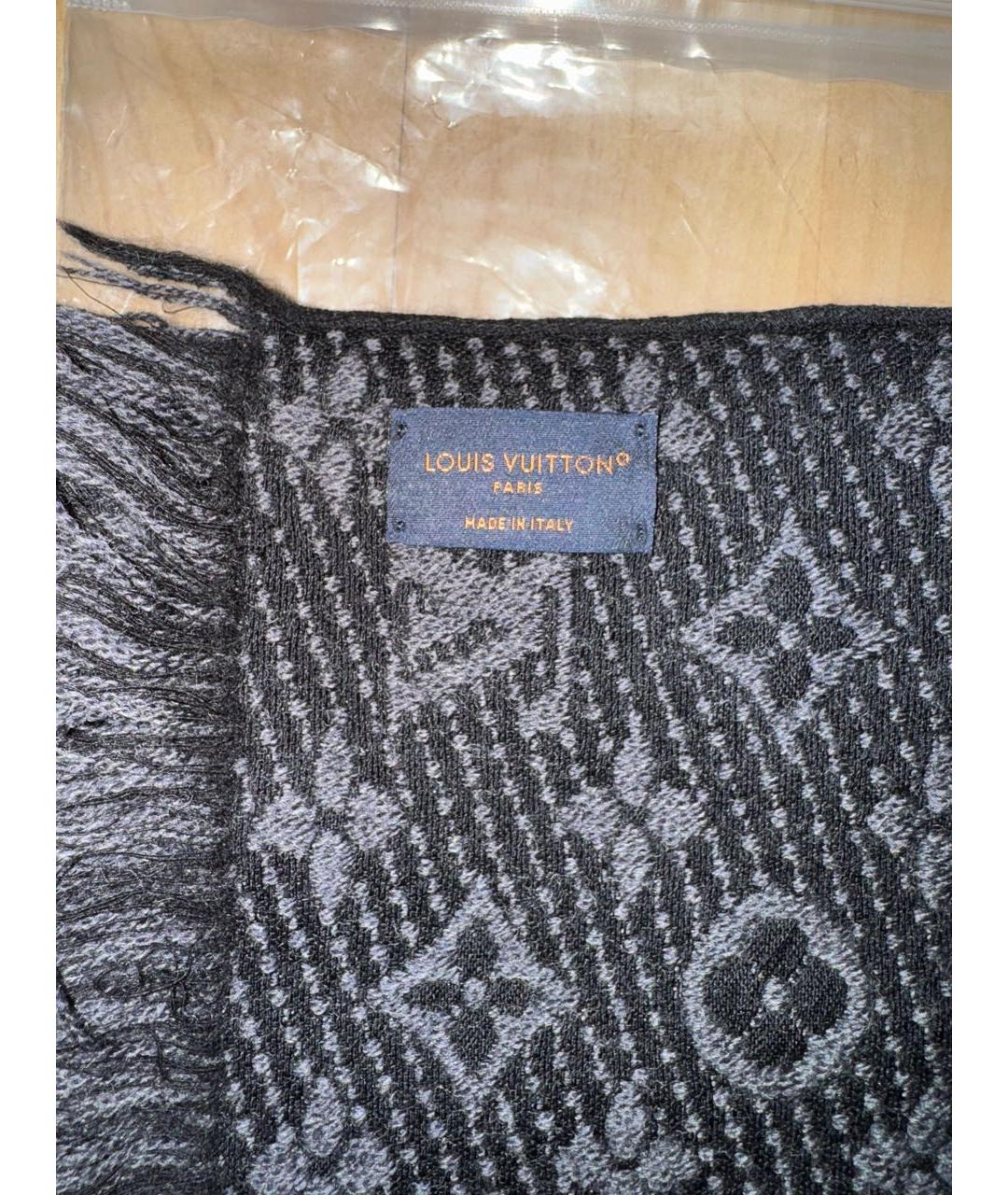 LOUIS VUITTON Антрацитовый шерстяной шарф, фото 3