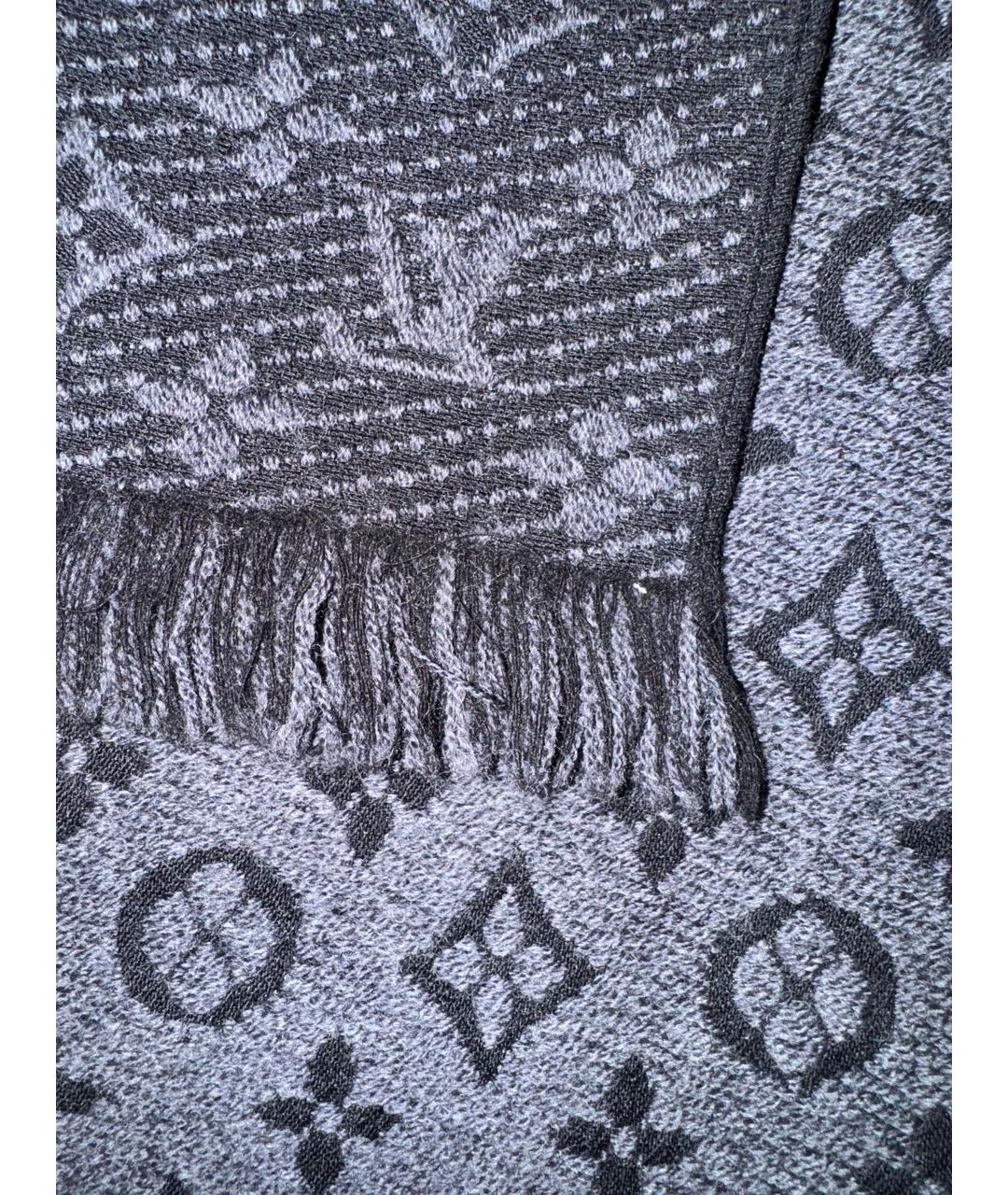 LOUIS VUITTON Антрацитовый шерстяной шарф, фото 2