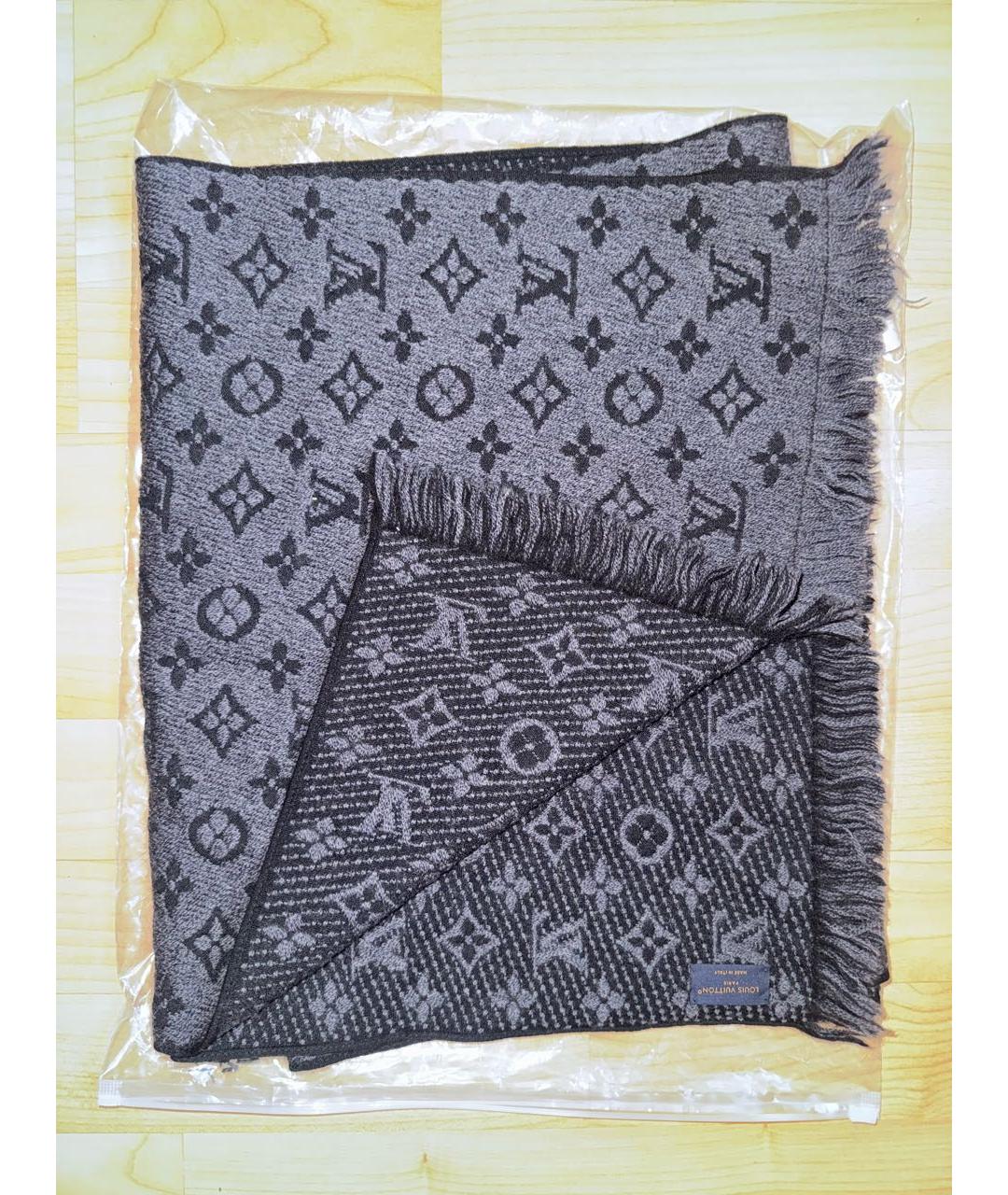LOUIS VUITTON Антрацитовый шерстяной шарф, фото 4