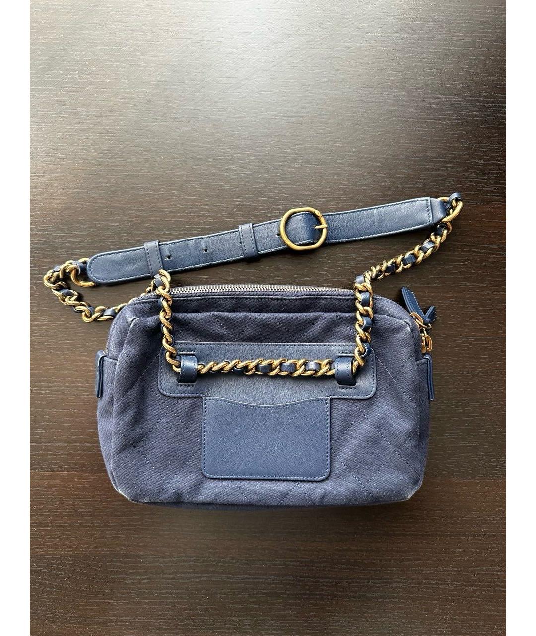CHANEL Синяя тканевая поясная сумка, фото 3
