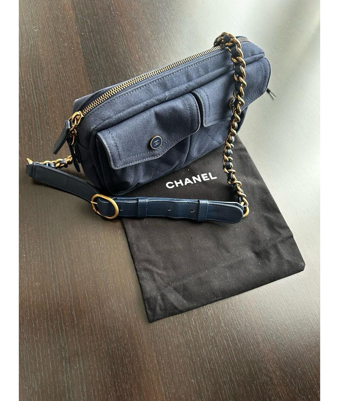 CHANEL Синяя тканевая поясная сумка, фото 2