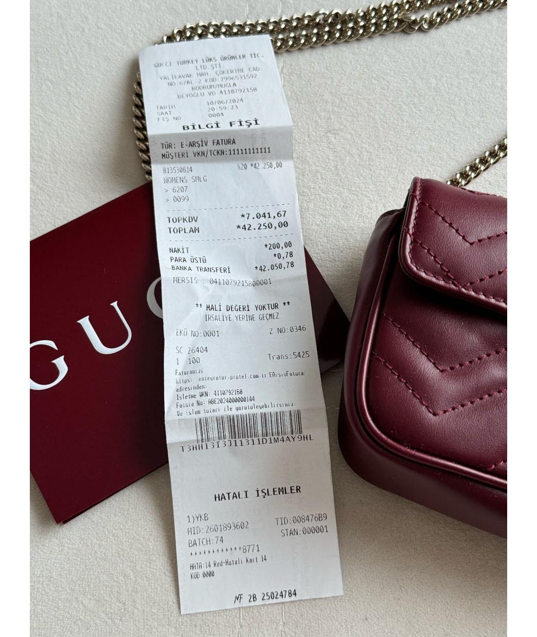 GUCCI Бордовая кожаная сумка через плечо, фото 3