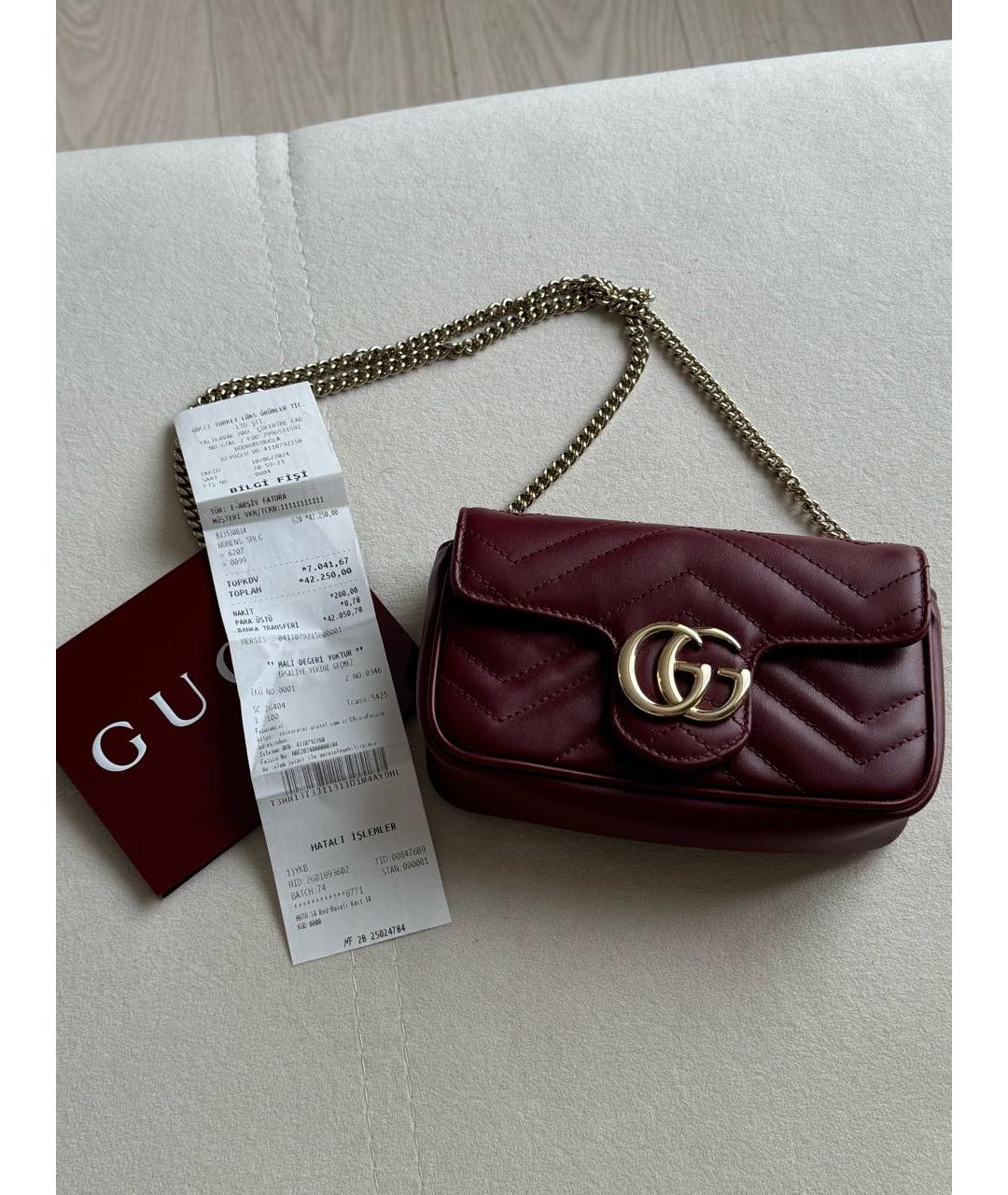 GUCCI Бордовая кожаная сумка через плечо, фото 2