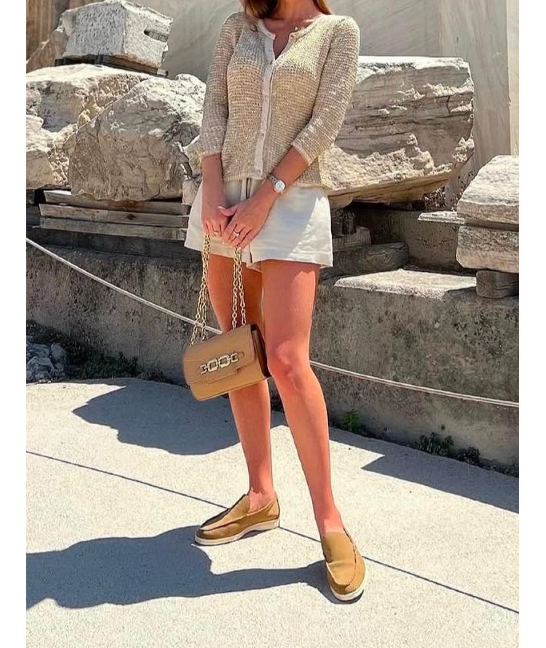 ELISABETTA FRANCHI Бежевая кожаная сумка через плечо, фото 5