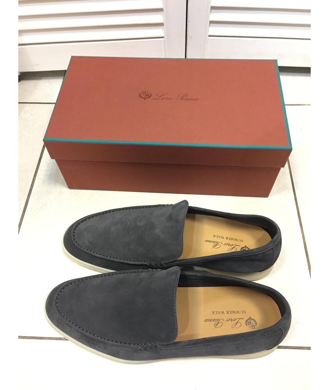 LORO PIANA Антрацитовые замшевые лоферы, фото 4