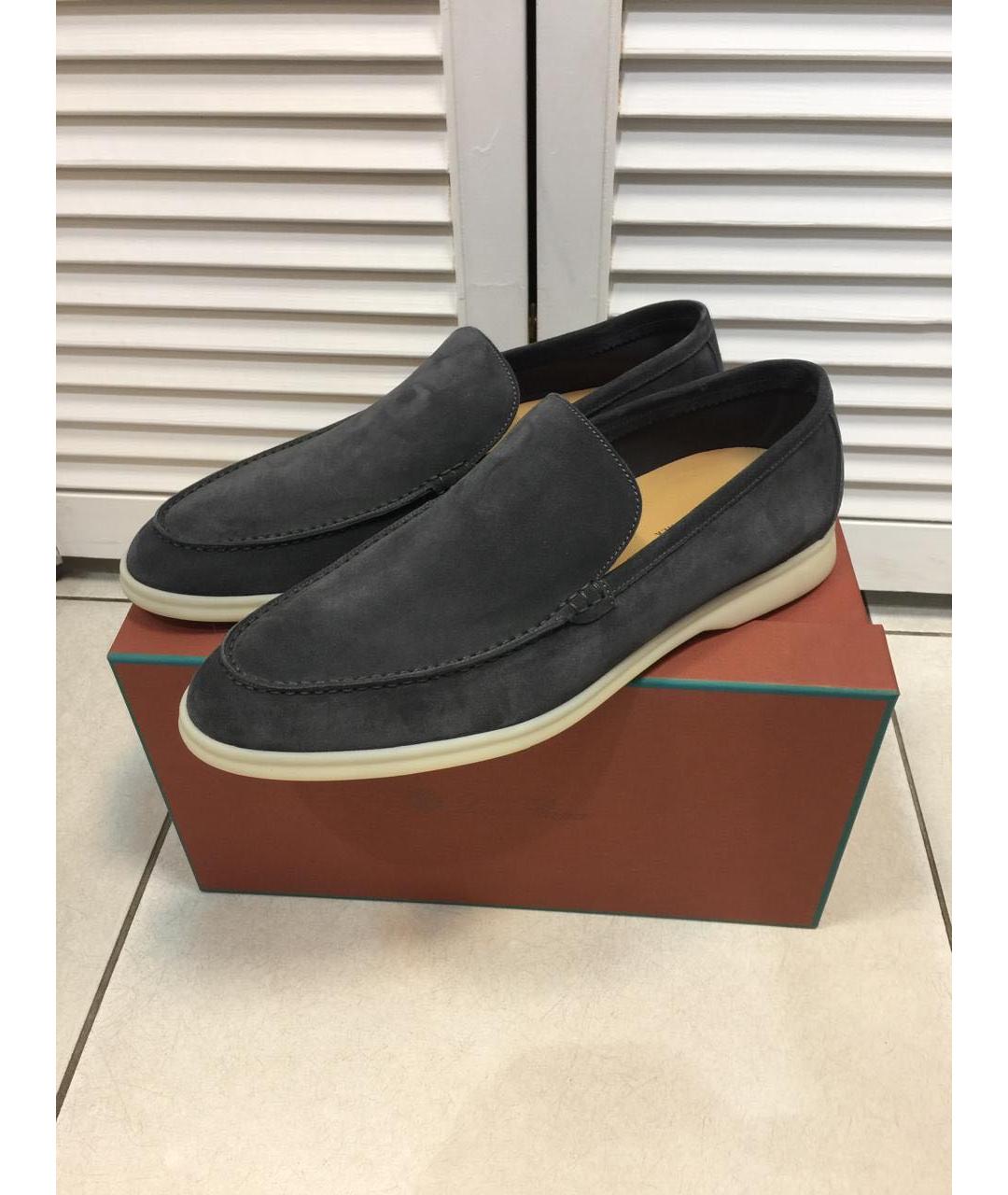 LORO PIANA Антрацитовые замшевые лоферы, фото 2